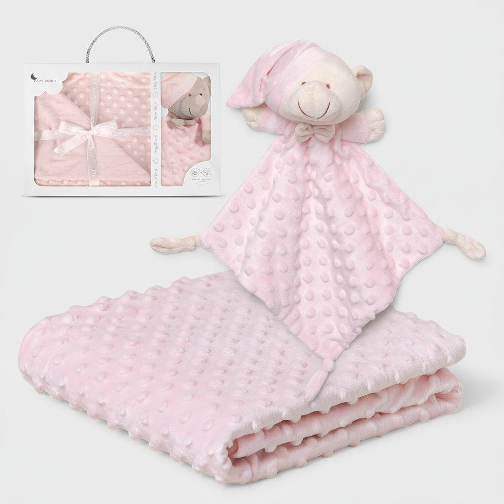 Interbaby Cadeauset: Zachte Fleece Babydeken (80x110) met knuffeldoekje - Zachtroze