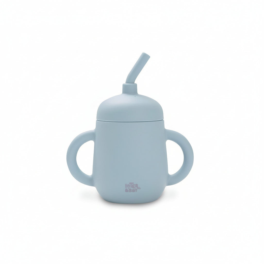 Interbaby Oefenbeker / Antilekbeker (6+ Maanden) - 100% Siliconen Blauw/Grijs