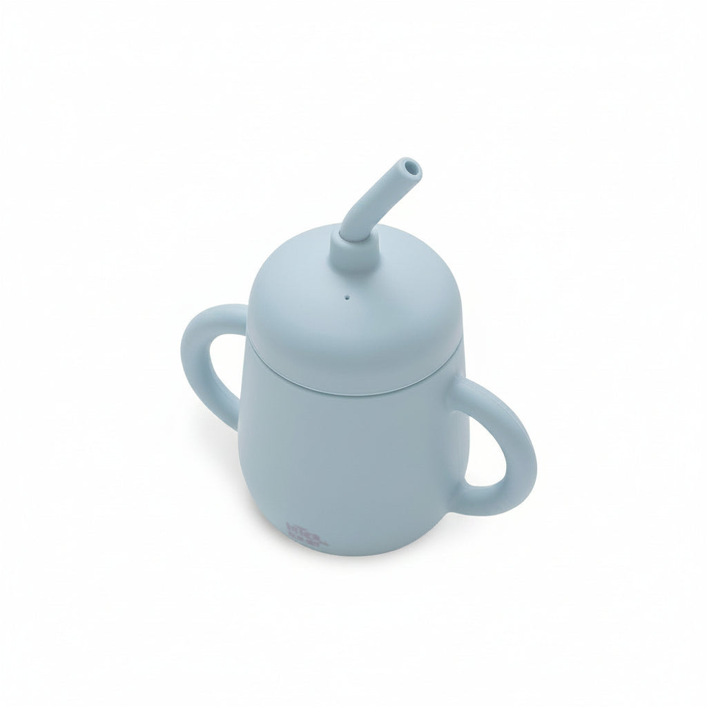 Interbaby Oefenbeker / Antilekbeker (6+ Maanden) - 100% Siliconen Blauw/Grijs