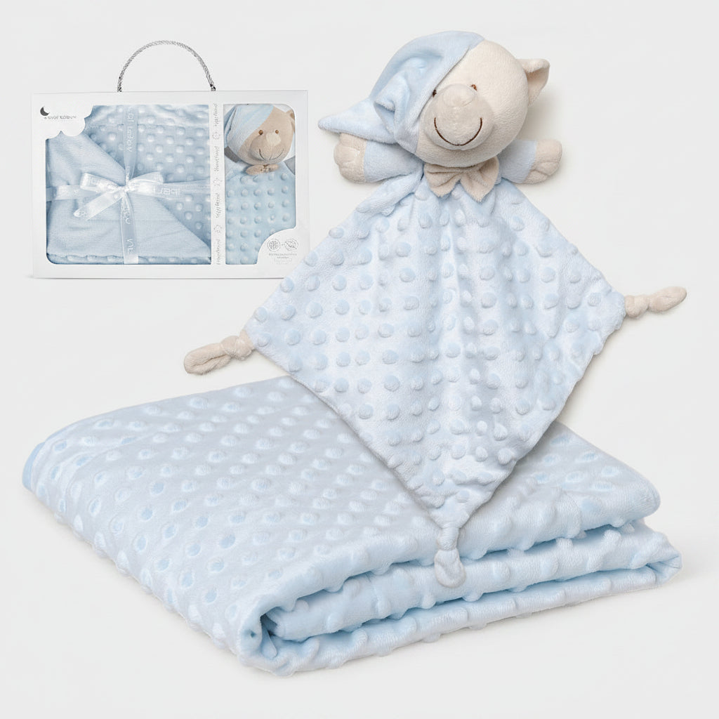 Interbaby Cadeauset: Zachte Fleece Babydeken (80x110) met knuffeldoekje - Zachtblauw