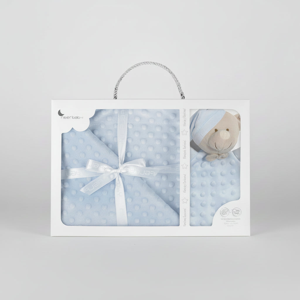 Interbaby Cadeauset: Zachte Fleece Babydeken (80x110) met knuffeldoekje - Zachtblauw