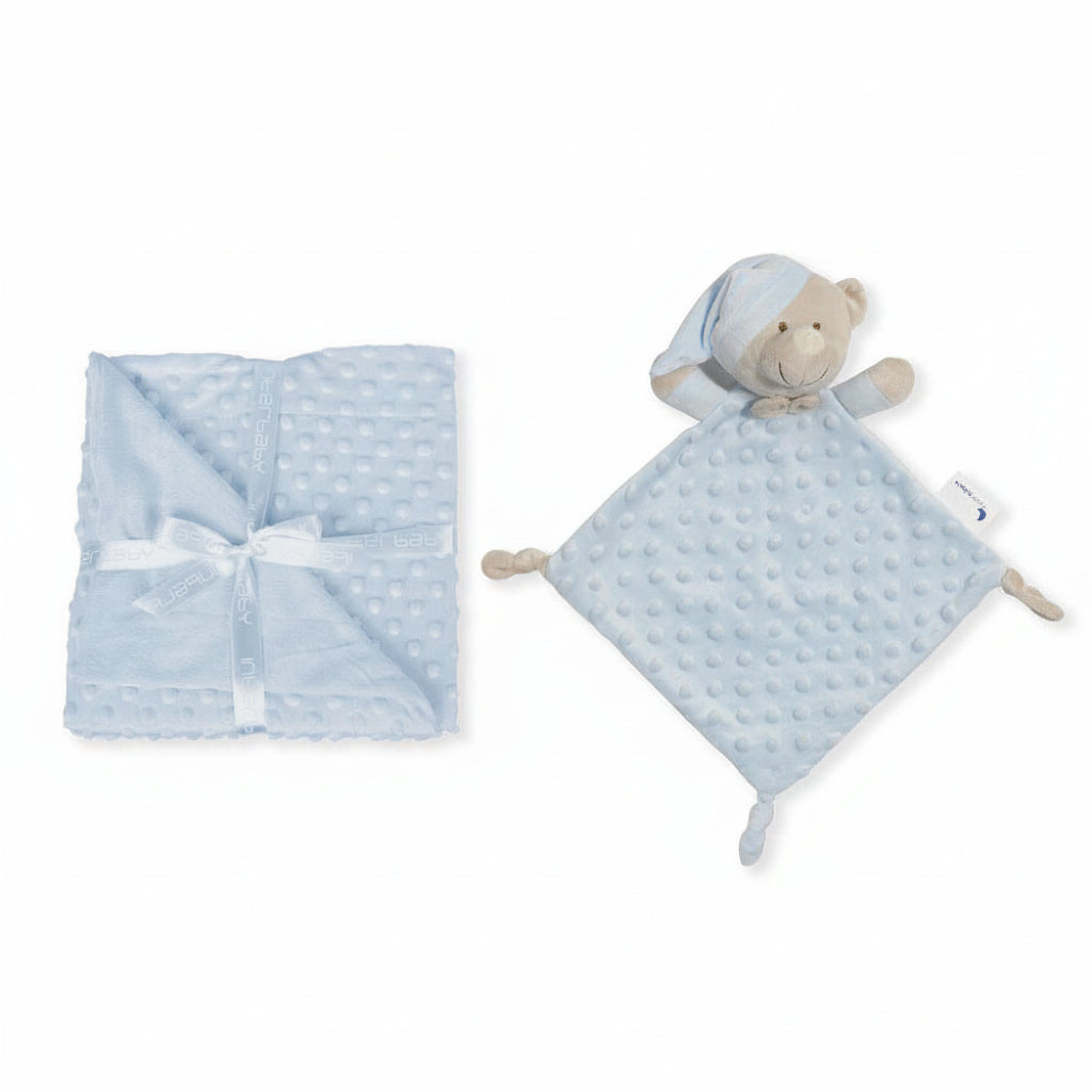 Interbaby Cadeauset: Zachte Fleece Babydeken (80x110) met knuffeldoekje - Zachtblauw