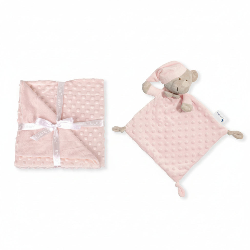 Interbaby Cadeauset: Zachte Fleece Babydeken (80x110) met knuffeldoekje - Zachtroze