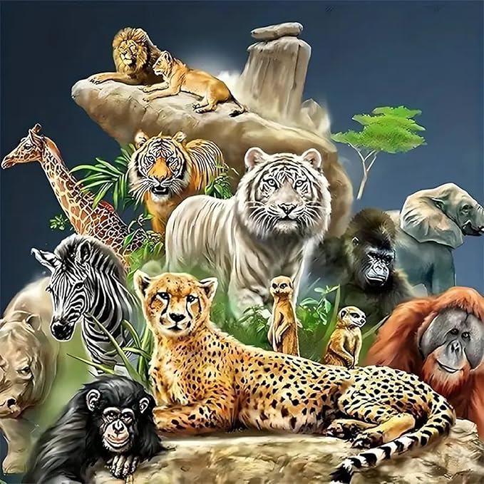 Diamond Painting Animaux sauvages 50x40 cm rond