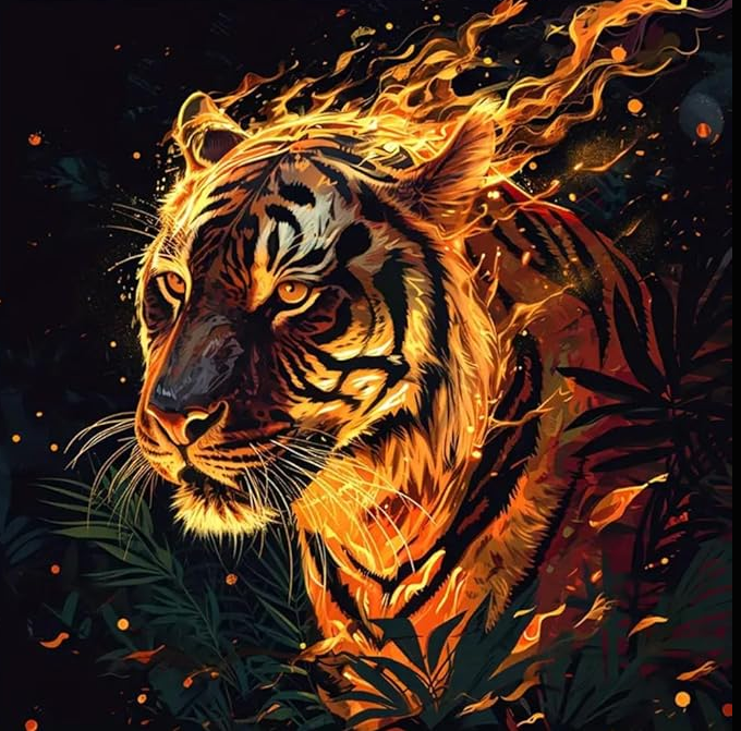 Diamond Painting Vurige Tijger 40x30 cm | Stoer cadeau voor mannen en vrouwen