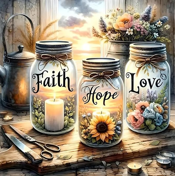 Diamond Painting Faith Hope Love 40x30 cm | Inspirerend cadeau voor haar