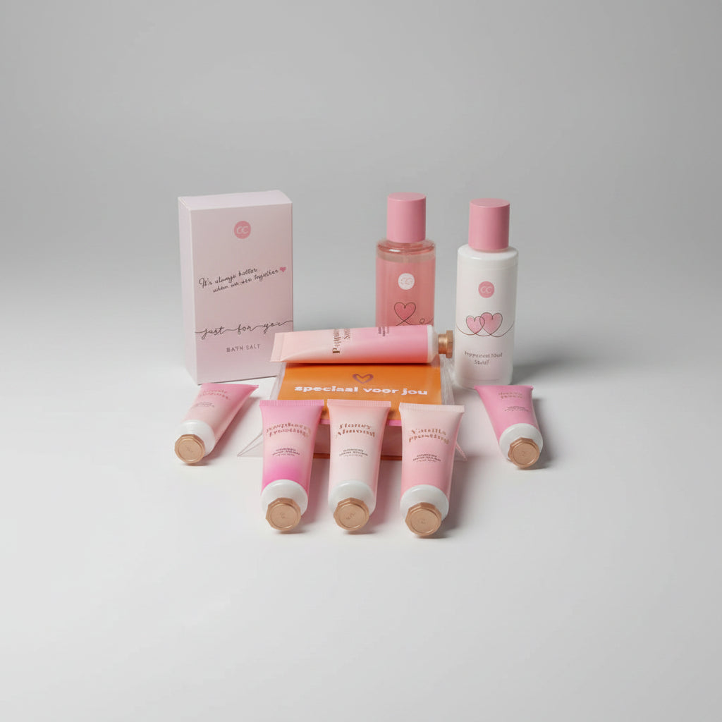 Zelf samen te stellen verwencadeaubox met handcrèmes en verzorgingsproducten