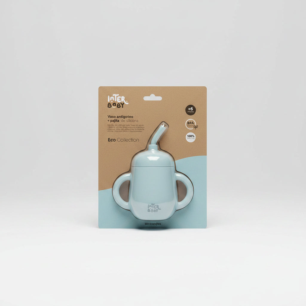 Interbaby Oefenbeker / Antilekbeker (6+ Maanden) - 100% Siliconen Blauw/Grijs